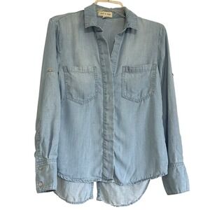 Cloth and Stone Anthropologie Denim Blouse XS Button Up Top‎ Roll Tab Sleeves